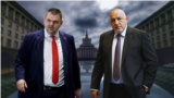 Делян Пеевски (вляво) и Бойко Борисов на фона на бившия Партиен дом. Колаж.