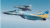 Изтребител F-16 в цветовете на Украйна. Колаж, публикуван от ВВС на Украйна в Туитър. 