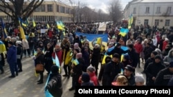 Мітинг у Новій Каховці проти російської окупації, 6 березня 2022 року