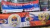 Bosnia and Herzegovina, Banjaluka -- Several dozen members of pro-Russian organizations at a rally in support of Russia's invasion of Ukraine, March 12 2022
