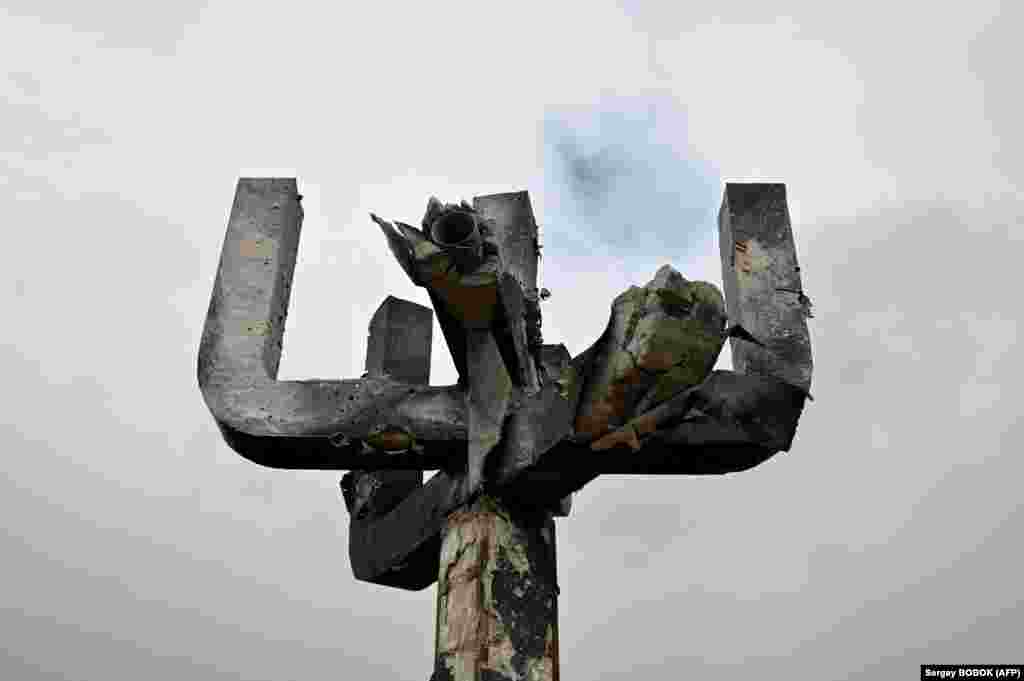 A Russian strike damaged a menorah-shaped monument at the site of the Drobytskiy Yar Holocaust memorial complex on the outskirts of Kharkiv. The site is a memorial to the mass killing of Jews by the Nazis during World War II.