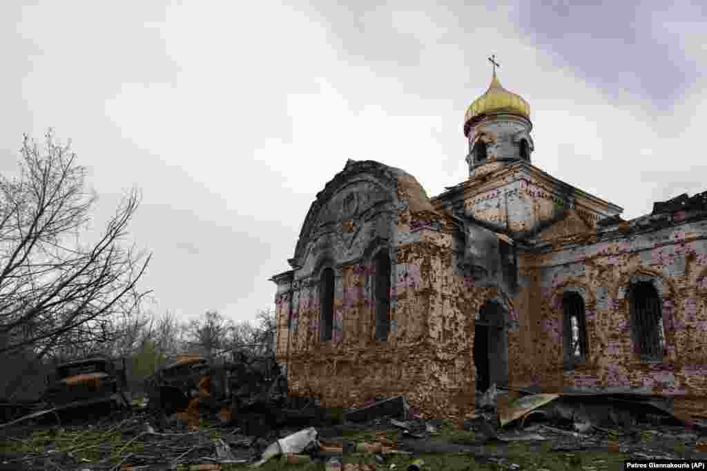 This heavily damaged church in Lukashivka was said to have been used by Russian soldiers to store ammunition. 