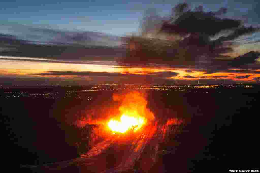 November 19: A fireball engulfs a gas pipeline in a forested area just outside St. Petersburg. Video that captured the outbreak of the blaze shows an explosion and fireball that could clearly be seen from the center of the city. 