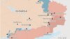 Украинанын украин тилинде жазылган картасы. Орусиянын күчтөрү басып алган жерлери кызыл түс менен белгиленген. Майда сызык белгиленген жерлерде референдум өттү. 26-сентябрга карата маалыматтар камтылган.