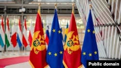 Zastave Crne Gore i Evropske unije, Brisel, 20. maj 2024.