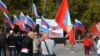 Митинг и концерт се провеждат на 23 септември в подкрепа на организираните от Русия референдуми в окупираните райони на Украйна в Севастопол, Крим, където Москва организира подобен вот през 2014 г. след завземането на региона със сила от Украйна.