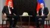 Turkish President Recep Tayyip Erdogan and Russian President Vladimir Putin attend a meeting on the sidelines of the Shanghai Cooperation Organization summit in Samarkand, Uzbekistan, on September 16. 