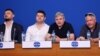 Николай Бареков, Петьо П. Блъсков, Петьо Блъсков, Недялко Недялков по време на представянето на подписката за връщане на хартиените бюлетини на 8 юни 2022 г.