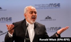 Zarif speaks during the 55th Munich Security Conference in Munich on February 17.