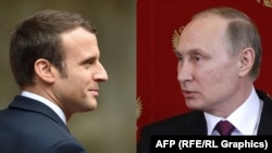 Президент Франції Емманюель Макрон (л) і президент Росії Володимир Путін (комбіноване фото)