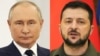 Рускиот претседател Владимир Путин и украинскиот претседател Володомир Зеленски (комбо фотографија)