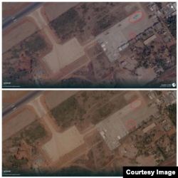 Snimci od 13. decembra (gornja slika) i 11. decembra (donja slika) aerodroma Bamako u Maliju, gde se nalazi ruska baza, prikazuju istovar aviona. Izvor: Planet Labs