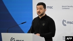Украинскиот претседател Володимир Зеленски одржува говор на Минхенската безбедносна конференција, 15 февруари 2025 година
