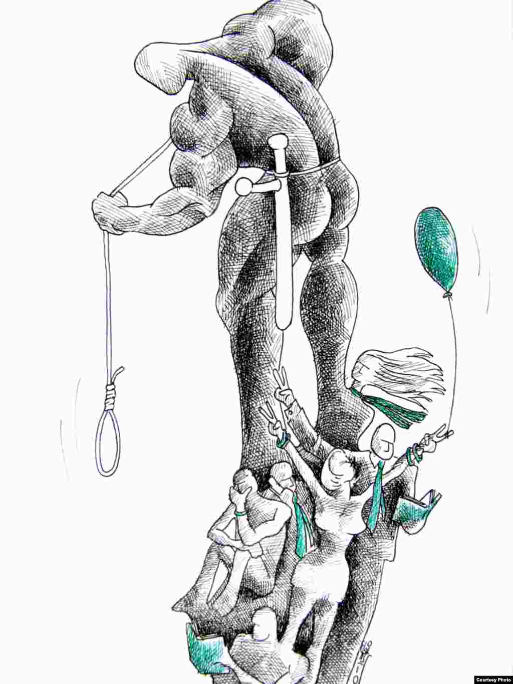 A selection of cartoons by exiled Iranian artist Kianoush Ramezani