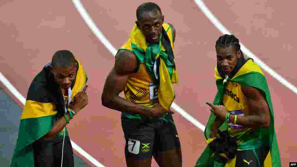 Usain Bolt, Yohan Blake neposredno nakon treke na 200 metara, 9. august 2012.