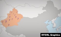 سین‌کیانگ در نقشه چین و محل اردوگاه‌های «بازآموزی»