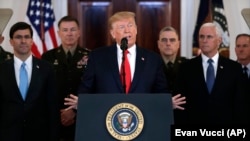Президент США Дональд Трамп під час звернення до нації з Білого дому щодо удару балістичних ракет, якого Іран завдав по іракських повітряних базах, де розміщуються американські війська. Вашингтон, 8 січня, 2020 року