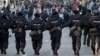 Russian police officers in a show of force on October 15.