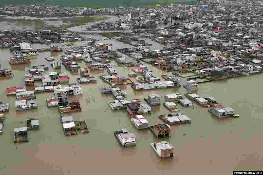 The office of the Iranian presidency provided this photo of Golestan Province as President Hassan Rohani visited affected areas. 