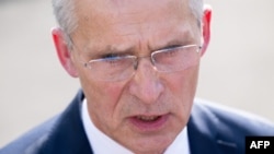 Генералниот секретар на НАТО Јенс Столтенберг во Вашингтон на 17 јуни по средбата со американскиот претседател Џо Бајден