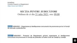 Ordinea de zi a secției pentru judecători a CSM