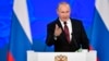 Russian President Vladimir Putin delivers his annual state of the nation address in Moscow on February 20.