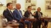 Aleksandra Vulin (right) and Nenad Popovic (2nd left) attend an event in the Russian Cultural Center in Belgrade in June 2021.