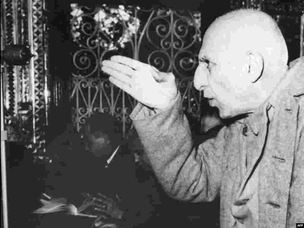 Ousted Prime Minister Mohammad Mossadegh during one of his frequent interruptions of court proceedings in Tehran's military tribunal in November 1953. He was tried for treason, for which he served three years in prison. He died under house arrest in 1967.