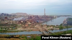 Combinatul siderurgic Azovstal văzut din dronă, în timpul conflictului dintre Ucraina și Rusia, Mariupol, 5 mai 2022.