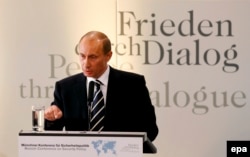 Russian President Vladimir Putin delivers a speech at the 43rd Munich Conference on Security Policy in Munich, Germany, in February 2007.