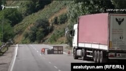 An Iranian cargo truck bound for Yerevan stuck in the Syunik region of Armenia due to an Armenian-Azerbaijani border crisis. August 27, 2021. 