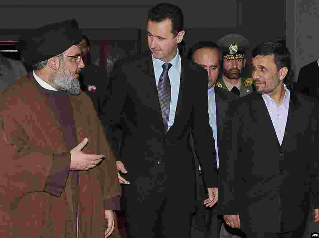 حسن نصرالله، بشار اسد و محمود احمدی‌نژاد در دمشق، ۱۳۸۹