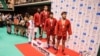 Дүйнө чемпиондугунун күжүрмөн самбо боюнча 90 кг. салмак чениндеги байге ээлери. Сүрөттө оң тараптан биринчи Жаныбек Аматов. 