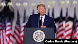 Trump, shown here on August 27 accepting the Republican Party's nomination for a second term as U.S. president, is trailing in the polls behind Democratic rival Joe Biden.