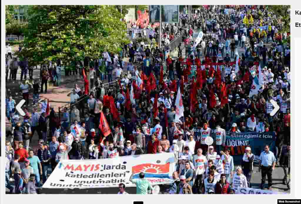 Türkiyə, İstanbul. 1 Mayı qeyd etmək üçün Taksim Meydanına girmək istəyənlərlə polis arasında qarşıdurma. Hökumət bu tədbirə icazə verməyib. 1 may 2013