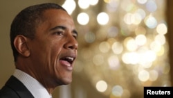 U.S. President Barack Obama delivers a statement on the U.S. "fiscal cliff" in Washington on November 9.