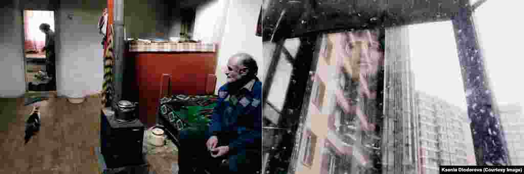 Left (in Khuchez): Khairulo and Baskhotun's son, Mirfaroz, has lived in Russia for seven years. He works on a construction site. Right (in Moscow): Mirfaroz announced in March that he planned to get married in Moscow and promised to bring them over for the wedding.